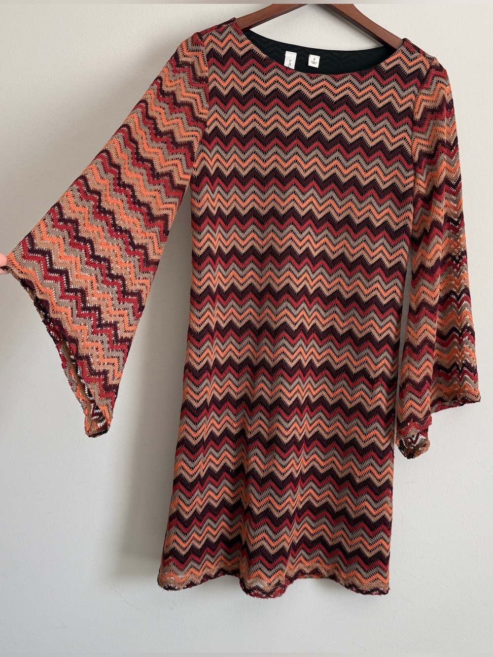 Bell Sleeve Knit Crochet Mini Dress S Unique Boho Festival Hippie 70s Retro Y2K
